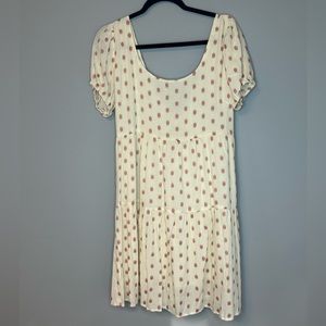Cream w pink polka dot, Never worn, tie back
